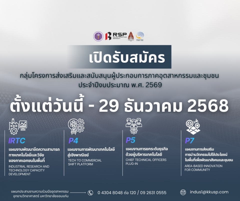 เปิดรับสมัครแล้ว! กลุ่มโครงการส่งเสริมและสนับสนุนผู้ประกอบการภาคอุตสาหกรรม และชุมชน ประจำปีงบประมาณ พ.ศ. 2569