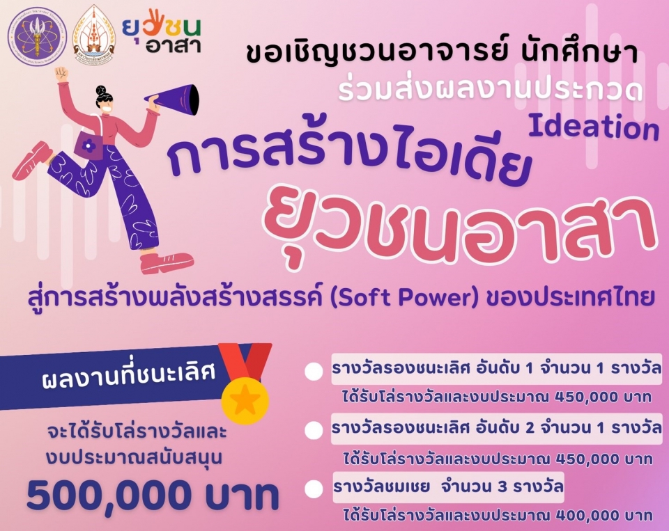 ประกวดผลงานการสร้างไอเดีย (Ideation) ยุวชนอาสาสู่การสร้างสรรค์พลังสร้างสรรค์ (Soft Power) ของประเทศไทย