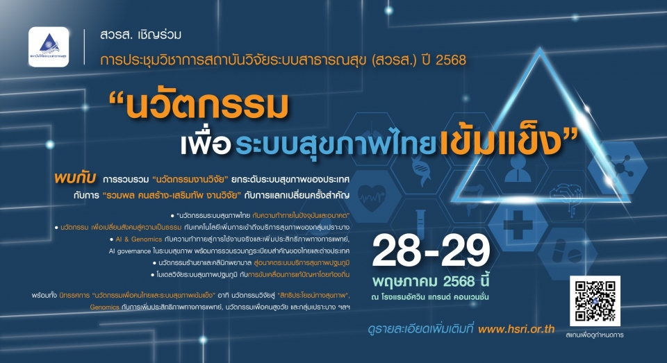 การประชุมวิชาการ สวรส. “นวัตกรรมเพื่อระบบสุขภาพไทยเข้มแข็ง” ปี 2568
